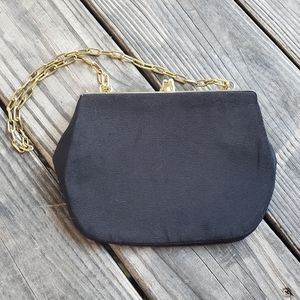 Vintage clutch purse black gold chain strap